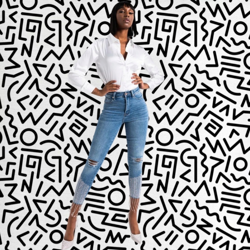 Akira Highwaisted Rhinestone Fringe Jeans